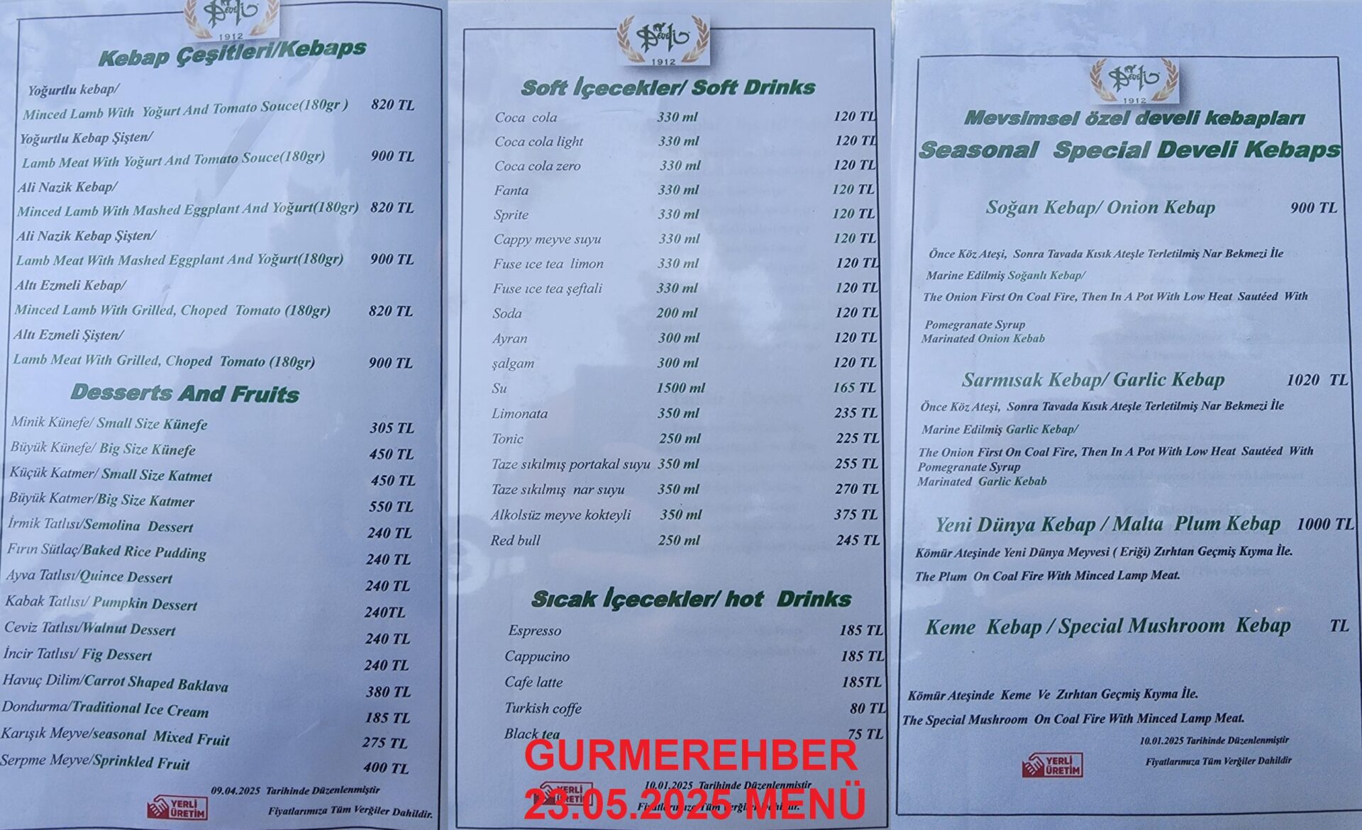 Develi Etiler Mayıs 2025 Menü Görseli 1