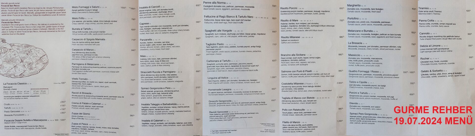 Marcello il Ristorante Nişantaşı Temmuz 2024 Menü Görseli