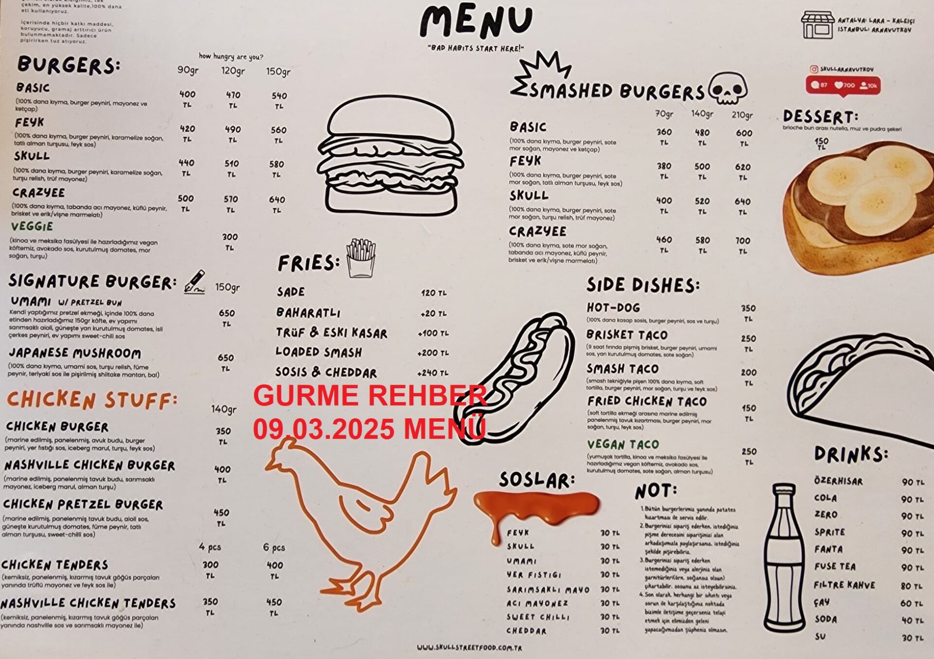 Skull Street Food Arnavutköy Mart 2025 Menü Görseli
