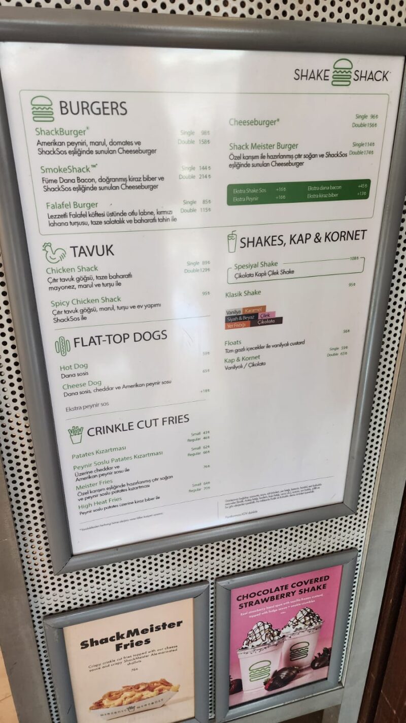 Shake Shack İstinye Park Temmuz 2023 Menü 1