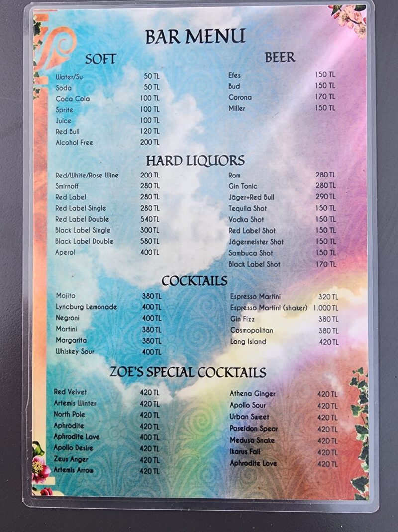 Zoe Garden Grand Pera Beyoğlu Menü Görseli