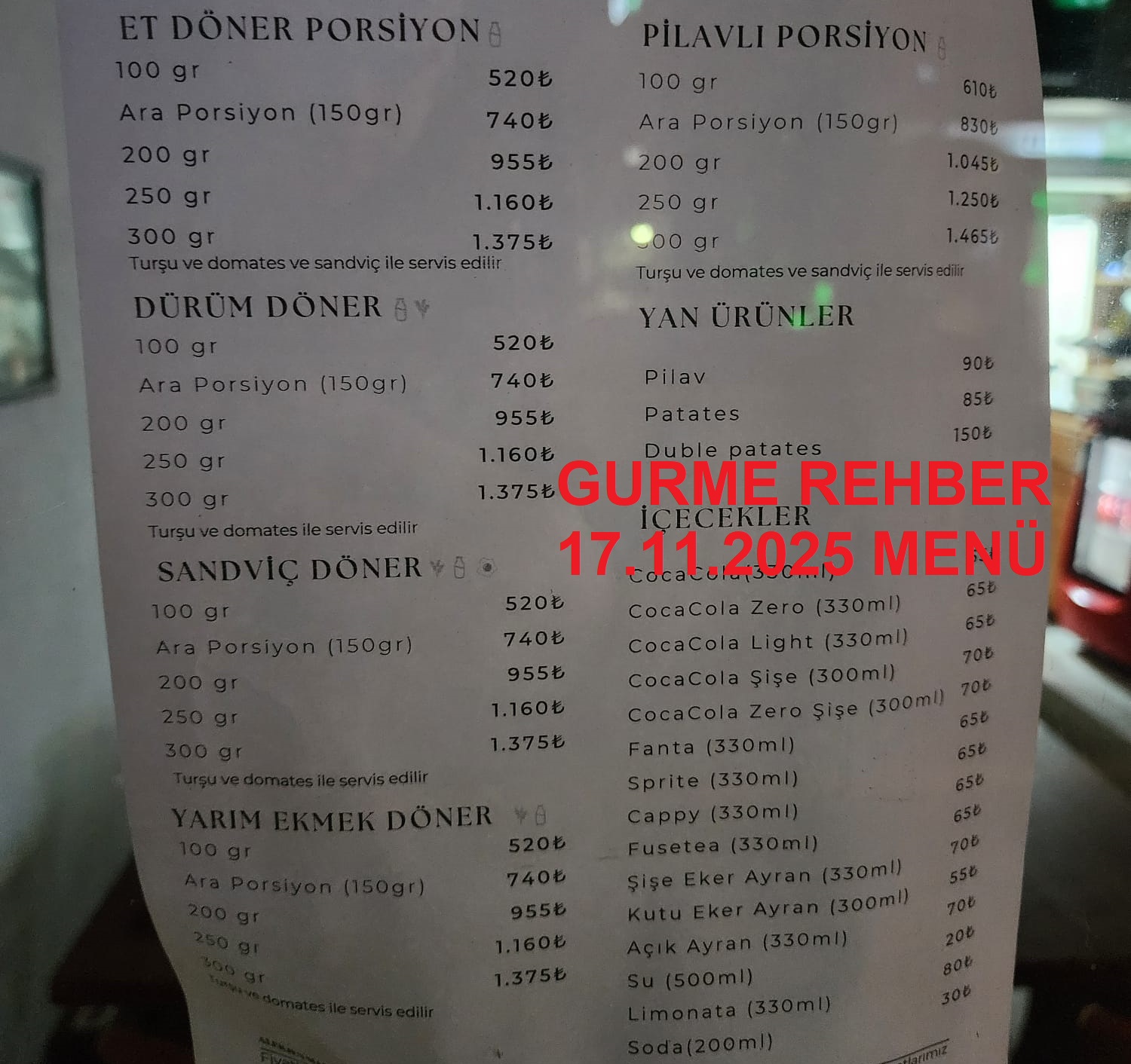 Etiler Çardak Döner Kasım 2025 Menü