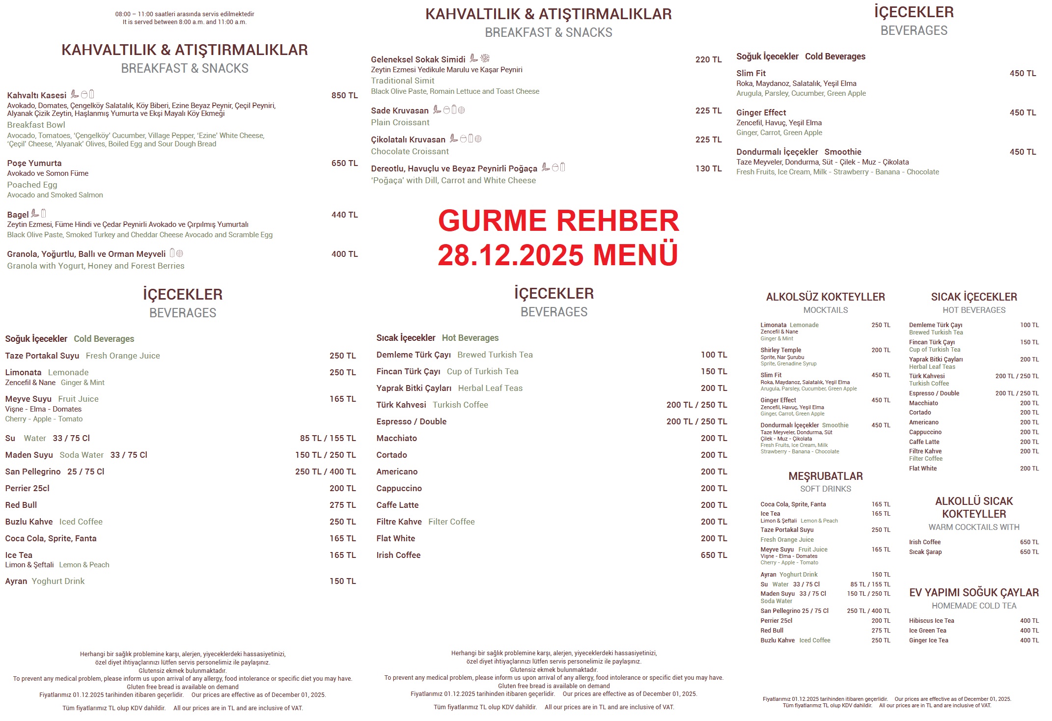 Kuruçeşme Divan Bistro Aralık 2025 Menü Görseli