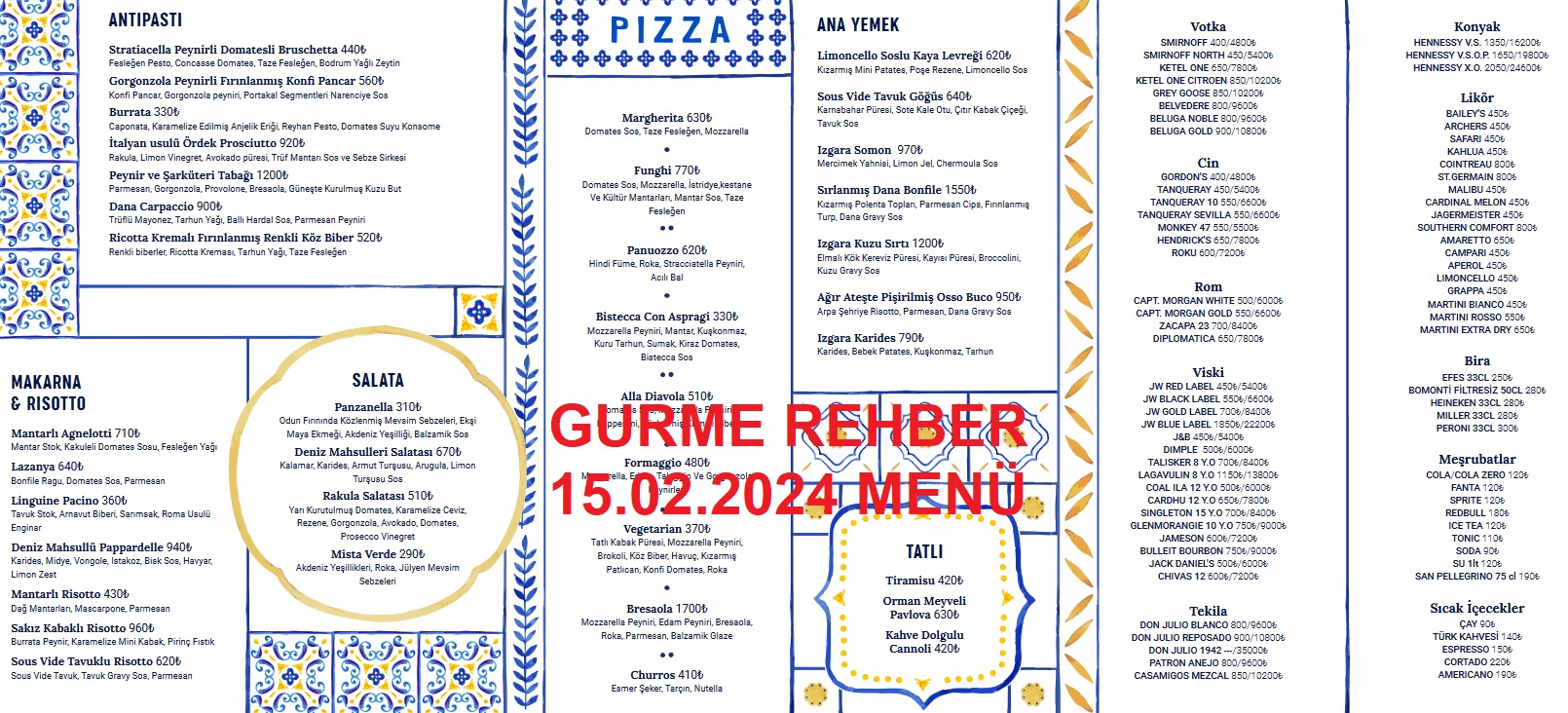 Visorante Restoran Ortaköy 15 Şubat Menü Görseli