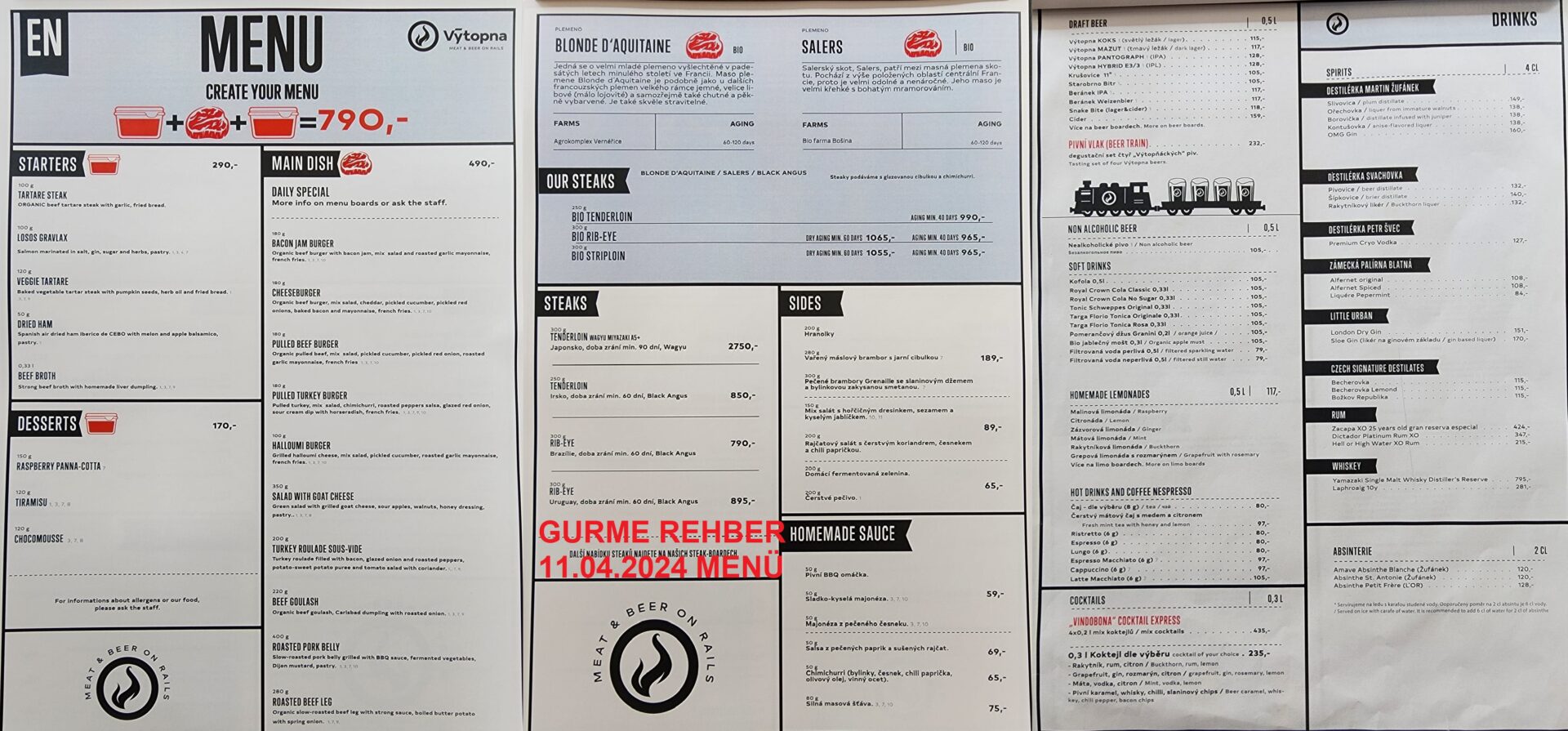 Výtopna Railway Restaurant Prag Nisan 2024 Menü Görseli
