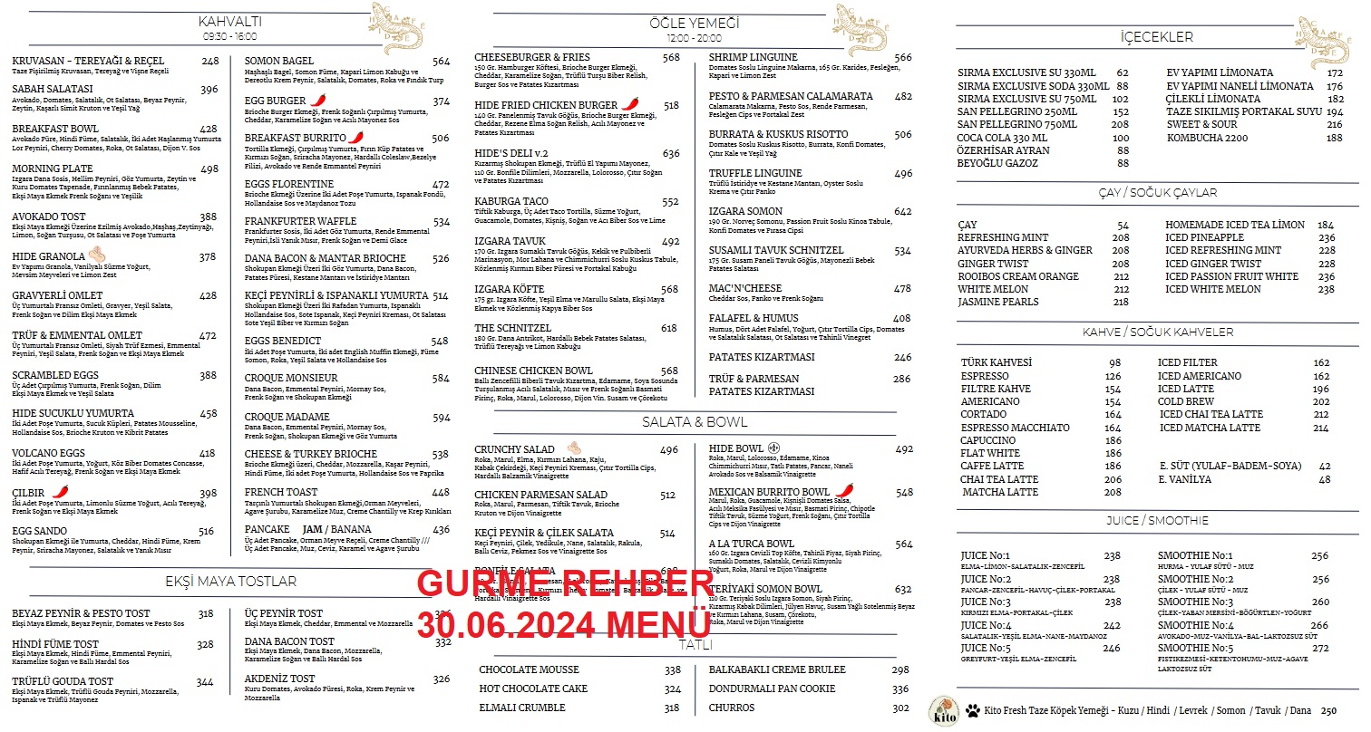 Hide Arnavutköy Haziran 2024 Menü Görseli
