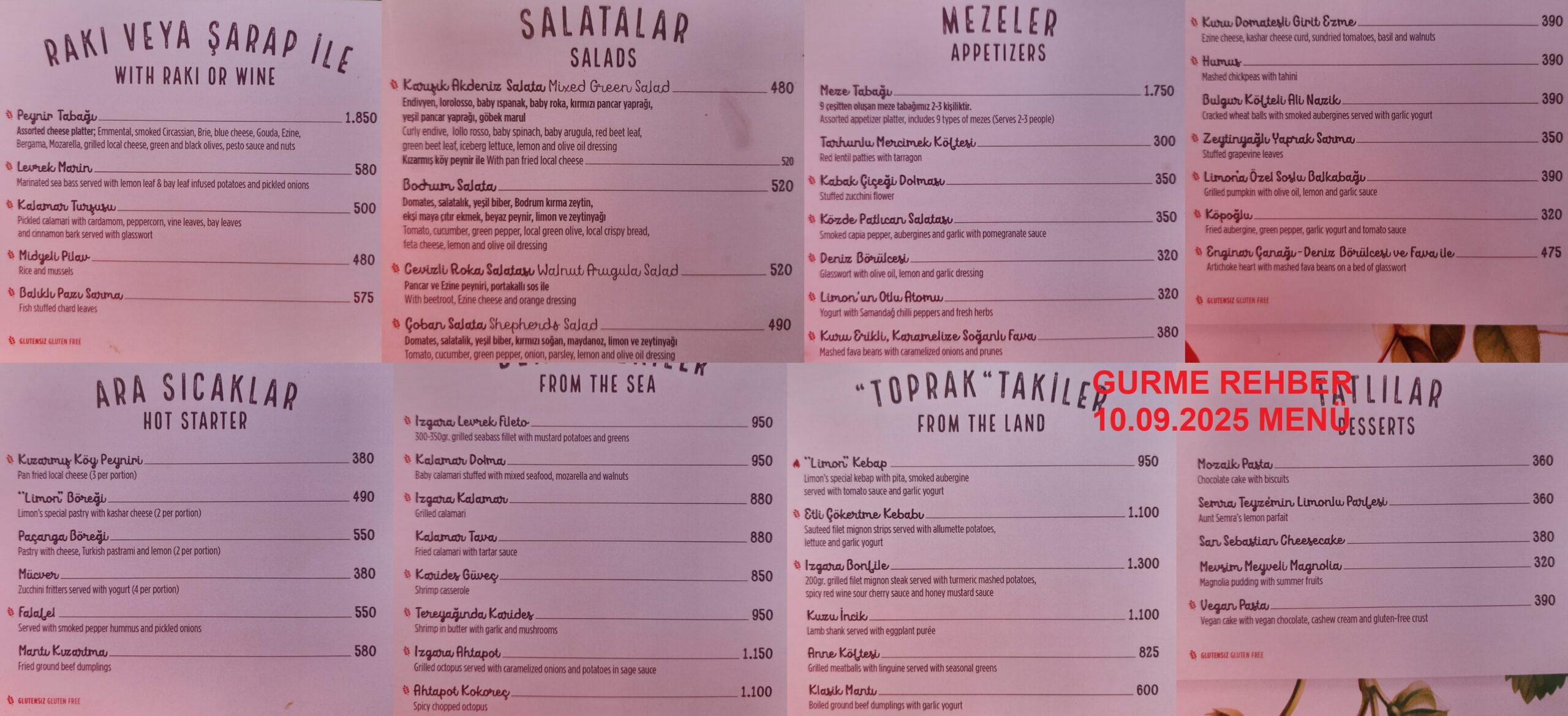 Limon Gümüşlük Eylül 2025 Menü Görseli