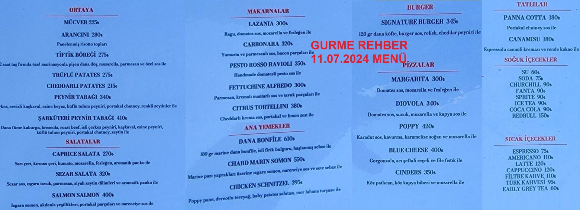 Poppy Karaköy Temmuz 2024 Menü
