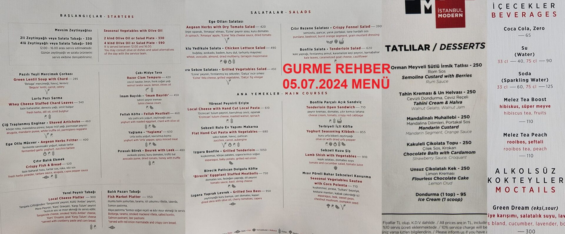 Restoran Modern Temmuz 2024 menü görseli