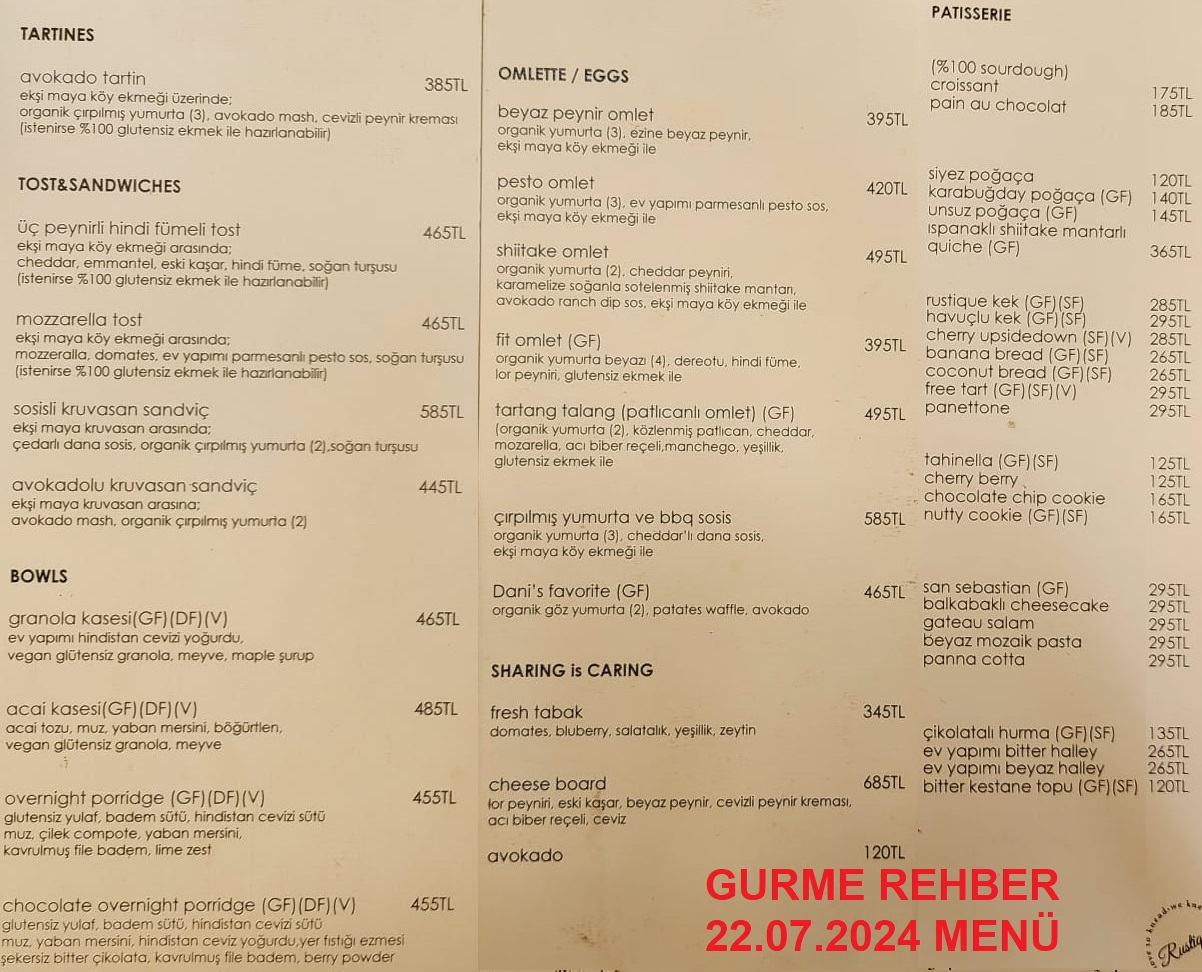 Rustique Mutfak Yeniköy Temmuz 2024 Menü Görseli
