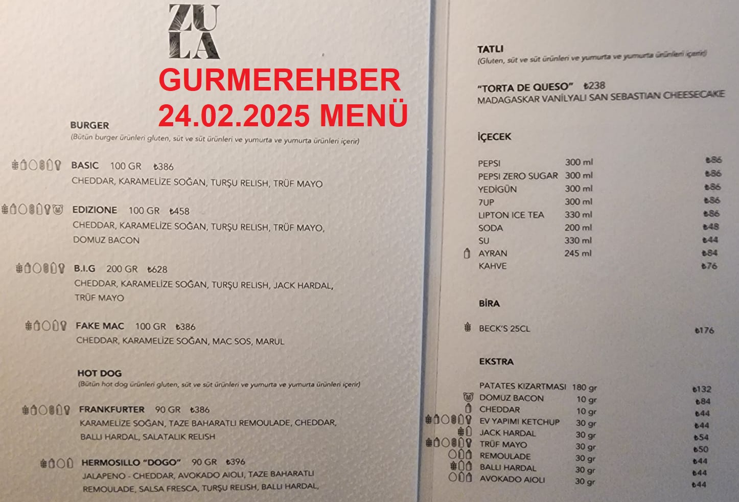 Zula Burger Şubat 2025 Menü Görseli