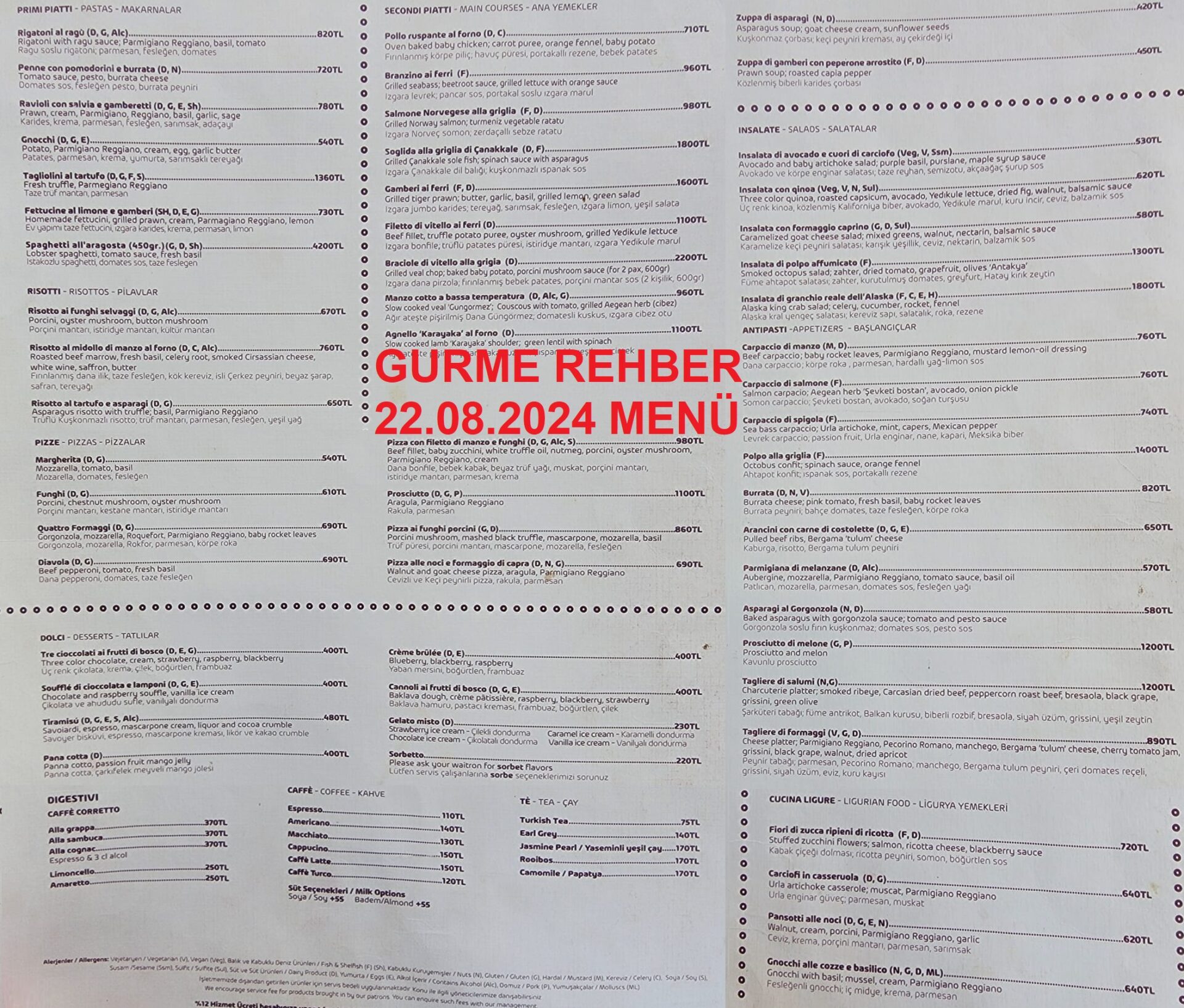 İl Cortile Galata Ağustos 2024 Menü Görseli