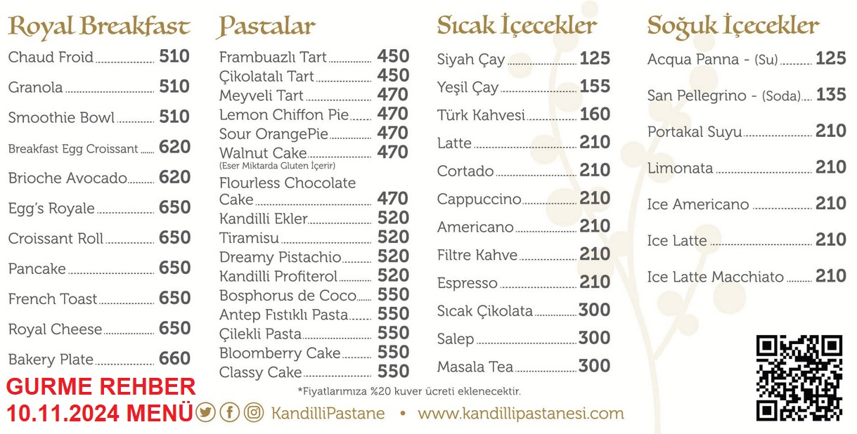 Kandilli Pastanesi Kasım 2024 Menü Görseli