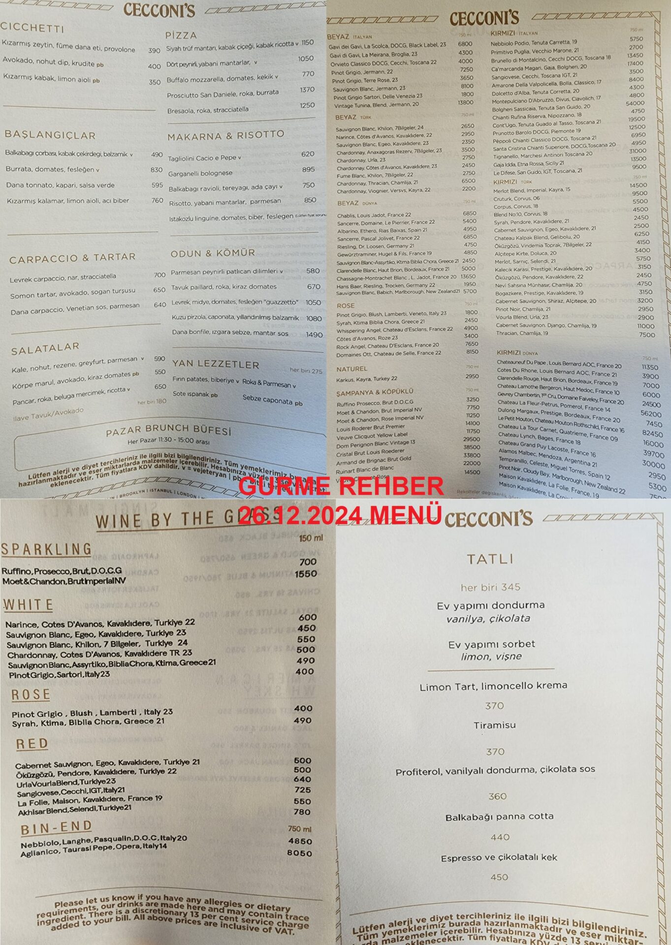 Cecconis Restaurant Aralık 2024 Menü Görseli
