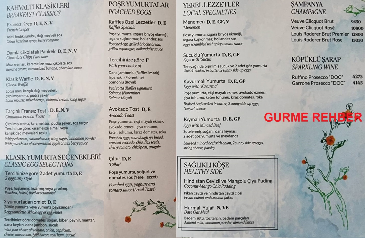 Raffles Hotel İstanbul Brunch Mutfaktan Alınabilecek Diğer Ürünler Listesi