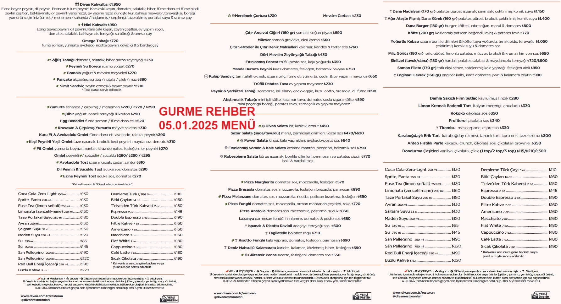 Divan Brasserie Bebek Ocak 2025 Menü Görseli