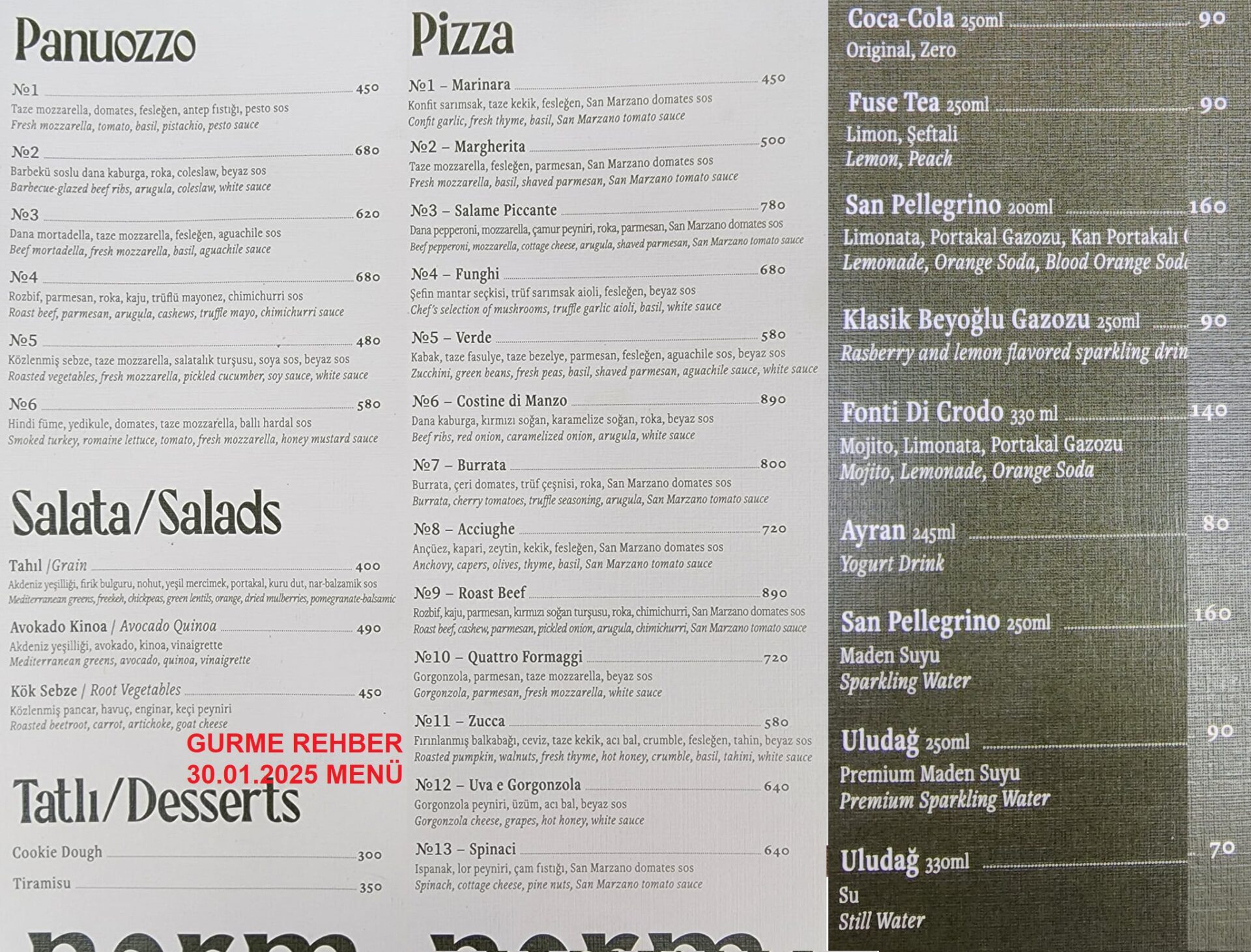 Norm Pizza Arnavutköy Ocak 2025 Menü Görseli