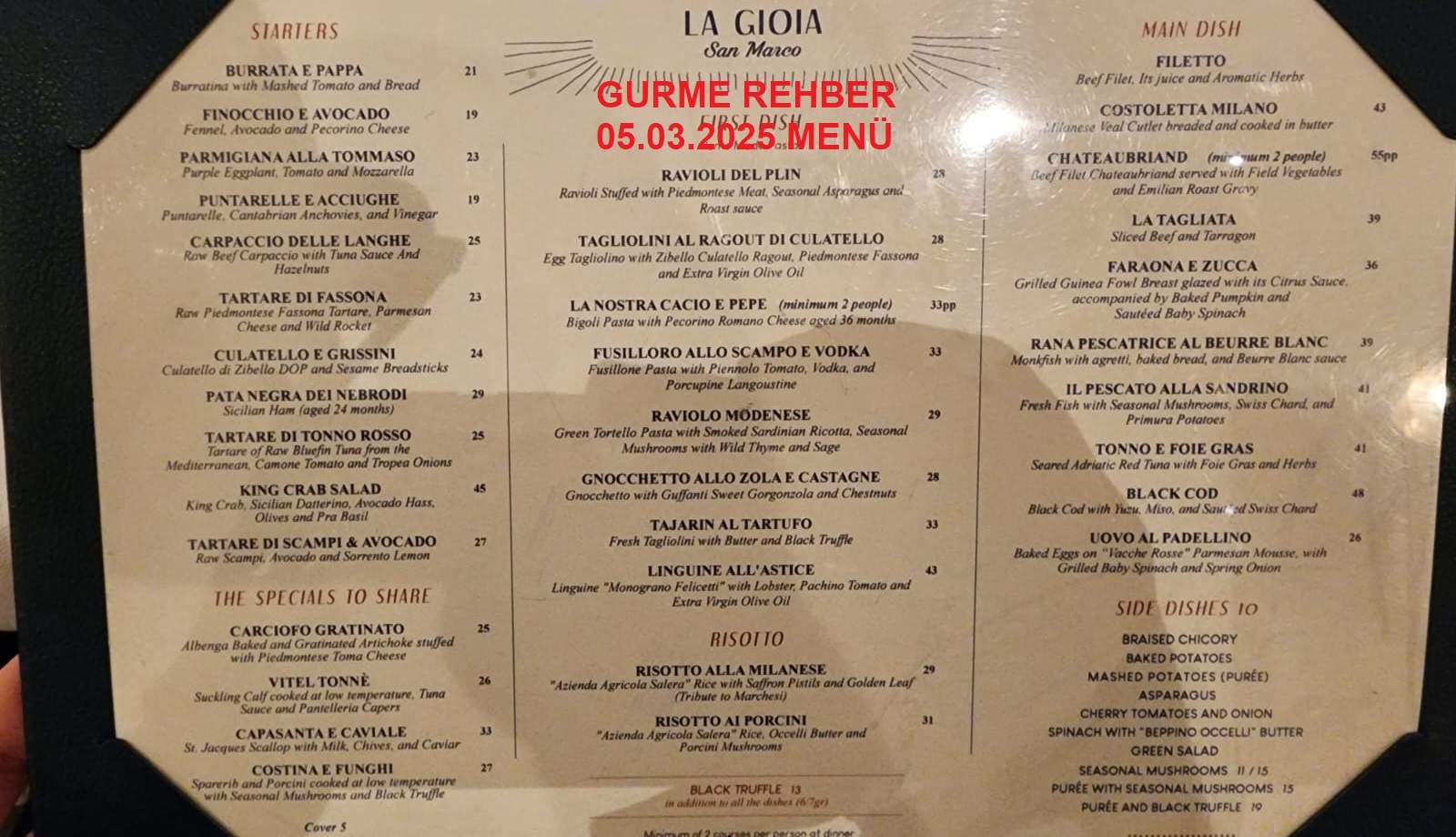 La Gioia San Marco Mart 2025 Menü