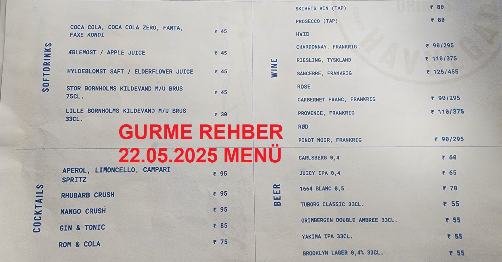 Kutteren Havnegade Cafe Bar Restaurant Kopenhag Mayıs 2025 Menü Görseli