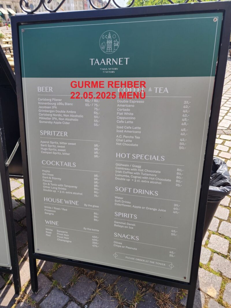 Taarnet Coffee Kopenhag Mayıs 2025 Menü Görseli