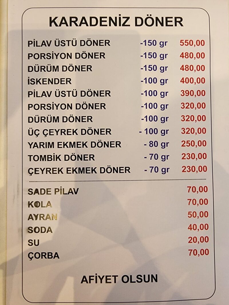 Tarihi Karadeniz Döner Asım Usta Beşiktaş Mayıs 2025 Menü Görseli