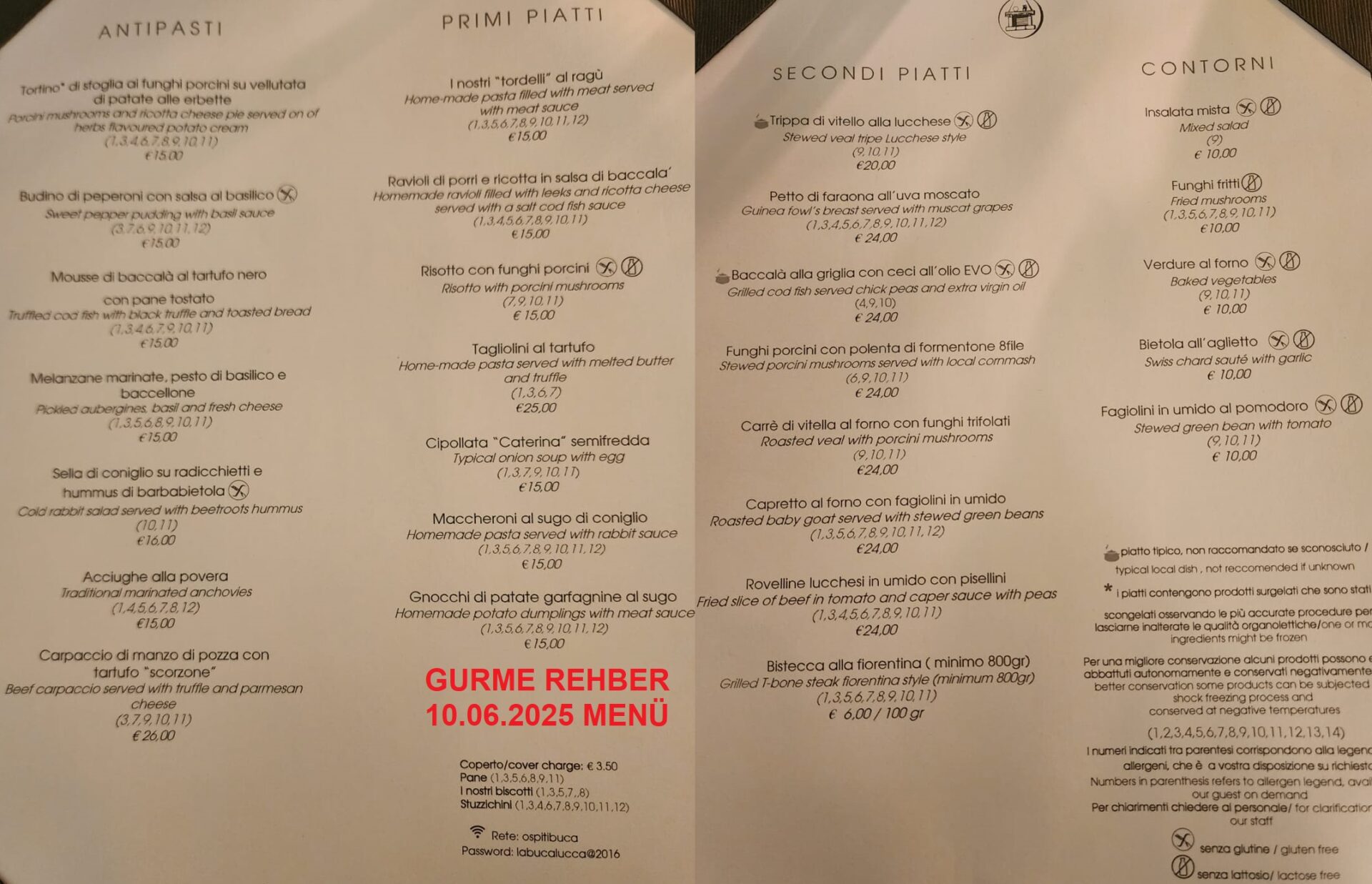 Buca di Sant’Antonio Haziran 2025 Menü Görseli
