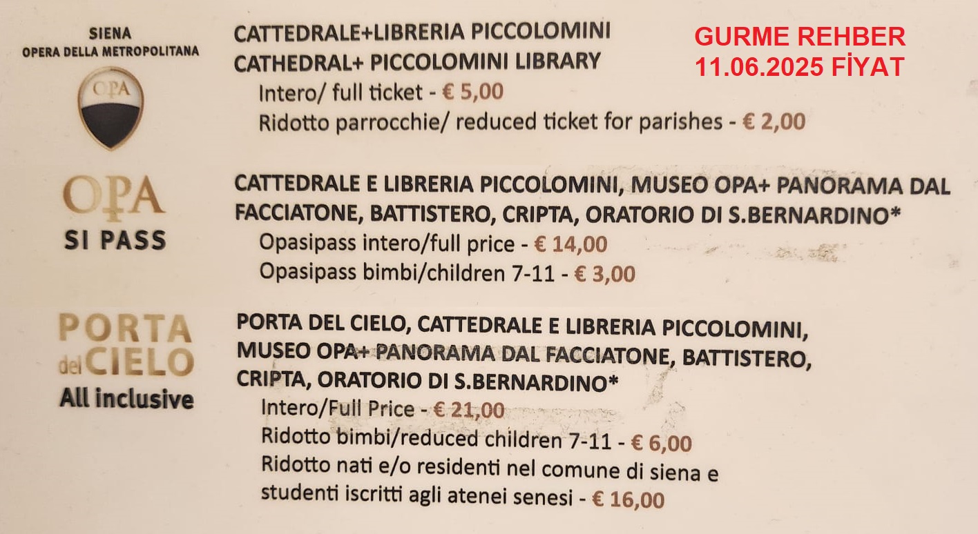 Siena İtalya Müze ve Kilise giriş fiyatları