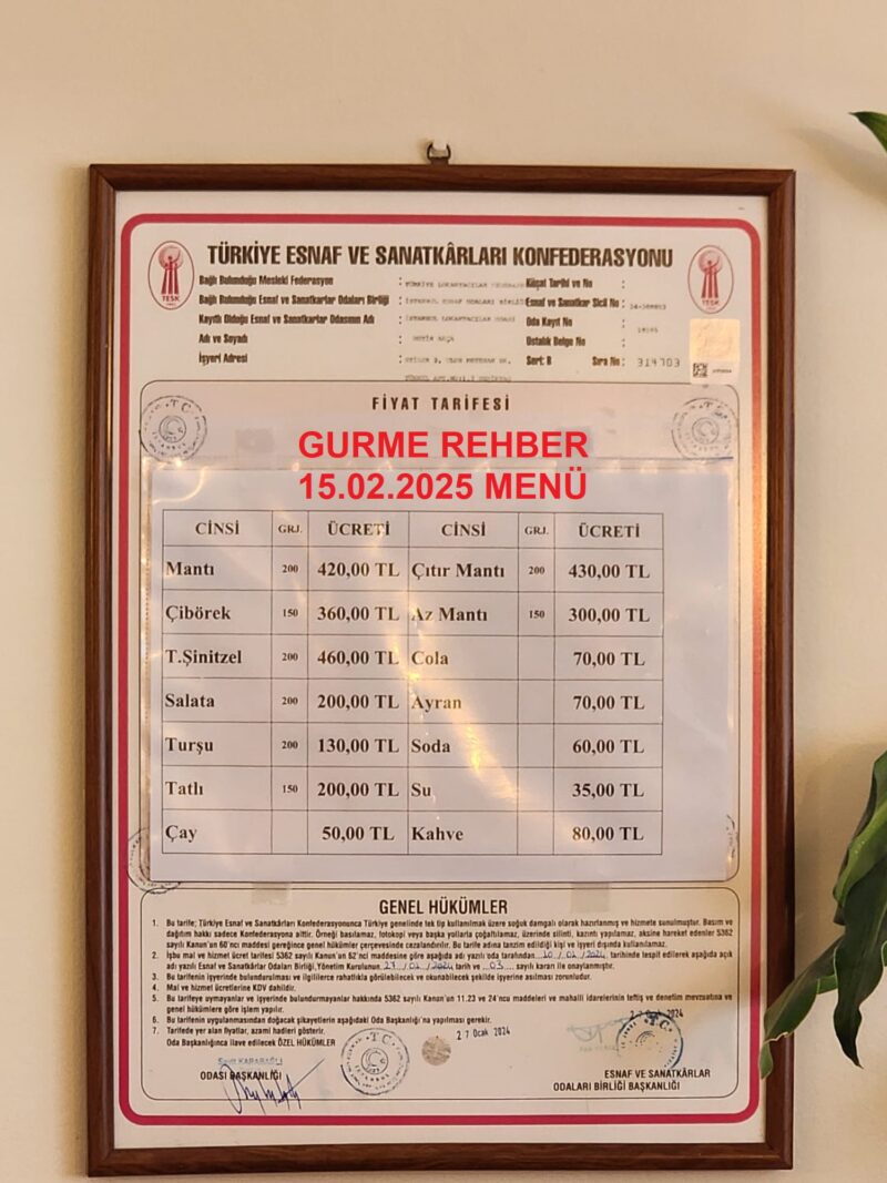 Aşkana Mantı Şubat 2025 Menü Görseli