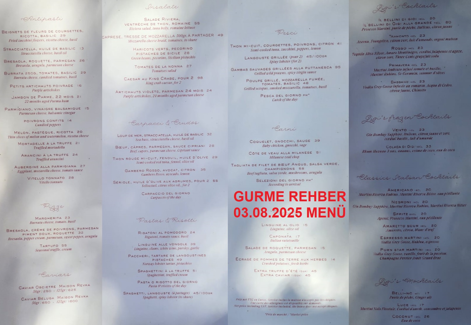 Gigi Ramatuelle Saint Tropez Ağustos 2025 Menü Görseli