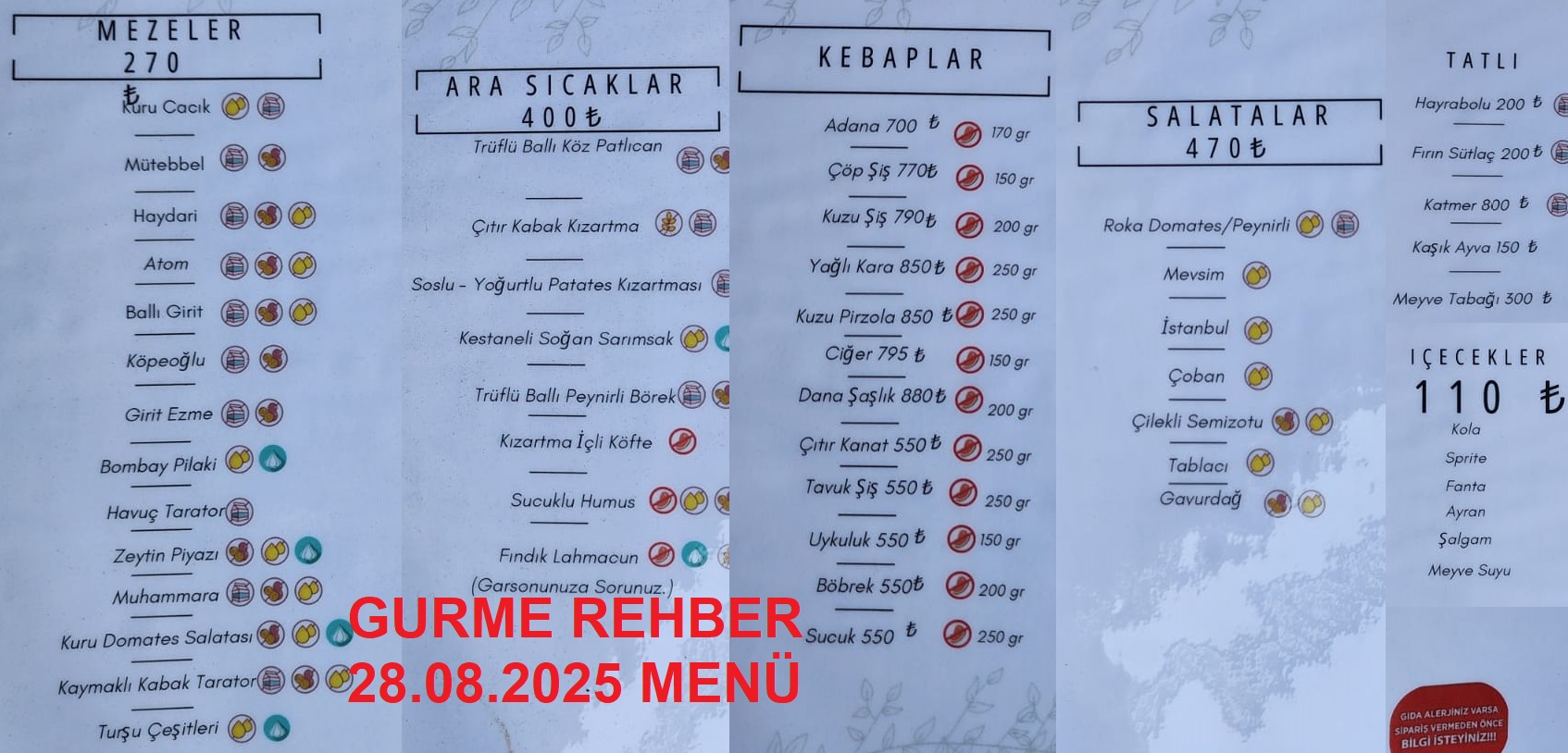 Sanayi Bahçe Ağustos 2025 Menü Görseli