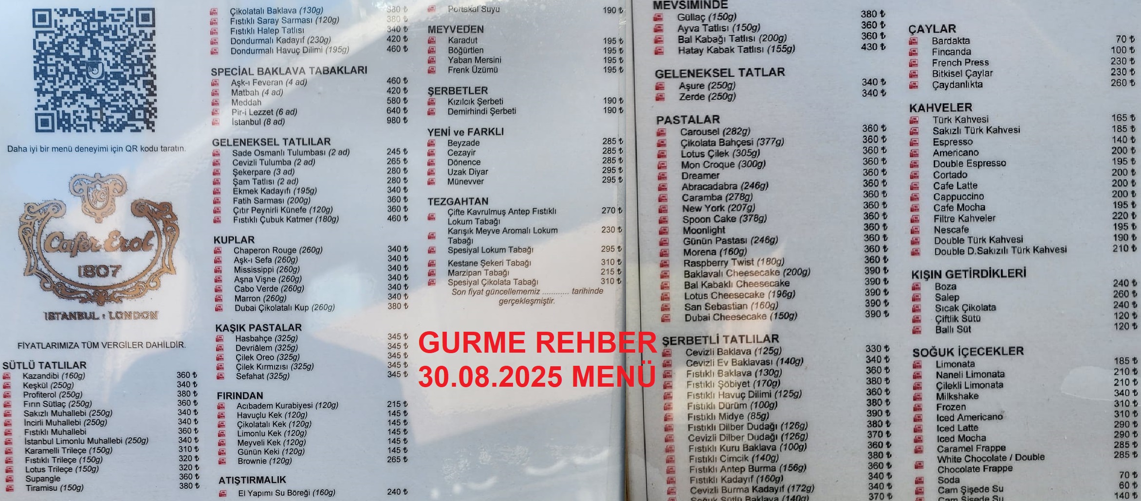 Şekerci Cafer Erol Galataport Ağustos 2025 Menü Görseli