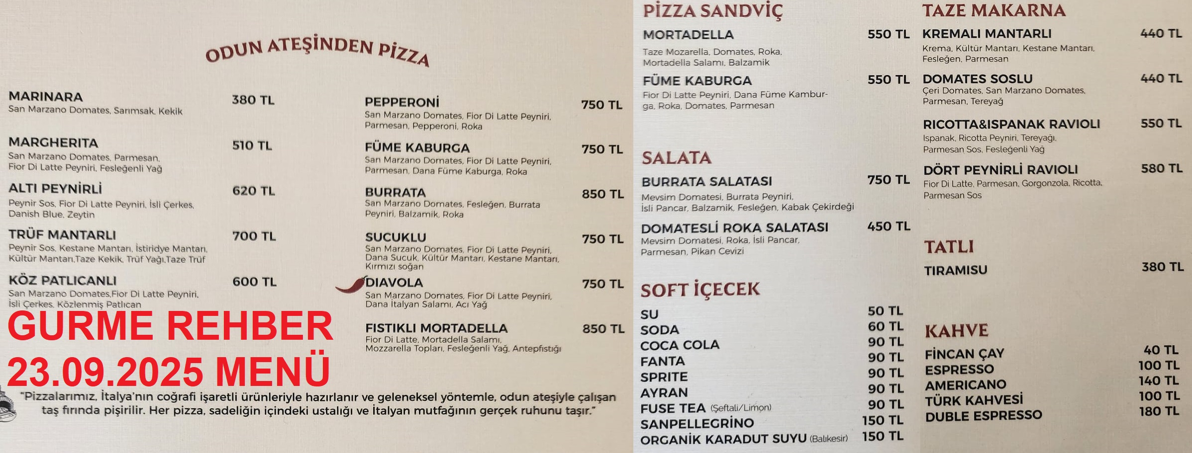 Saporito Pizza Eylül 2025 Menü Görseli