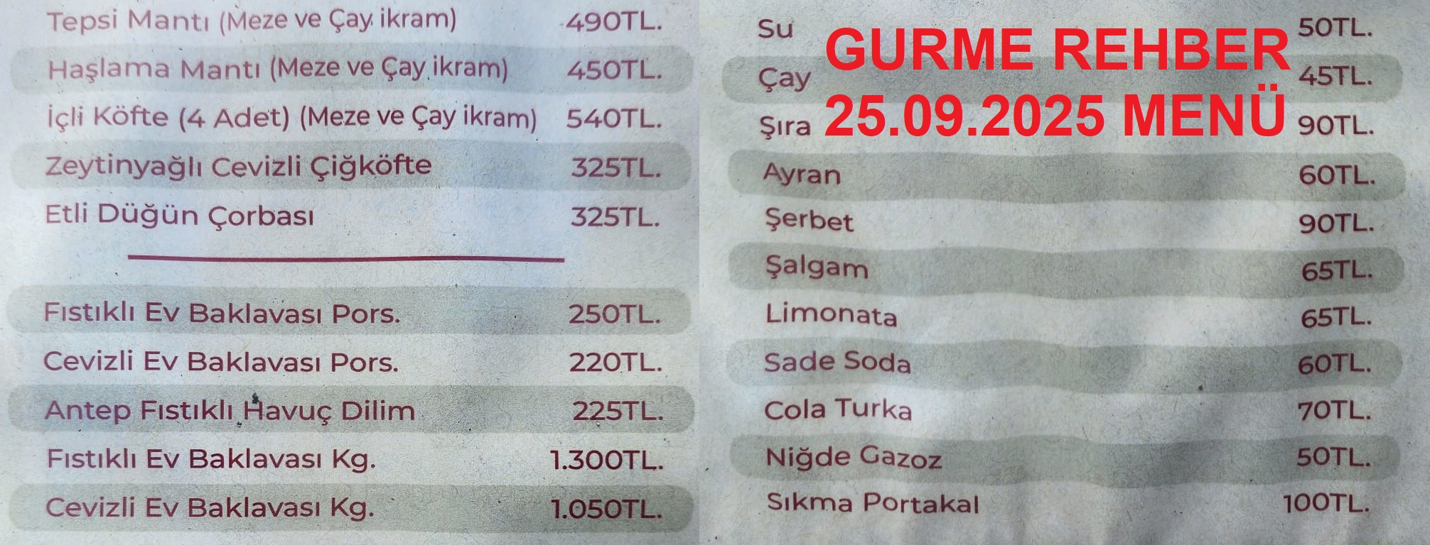 Şengönül Mantı Erenköy Eylül 2025 Menü Görseli