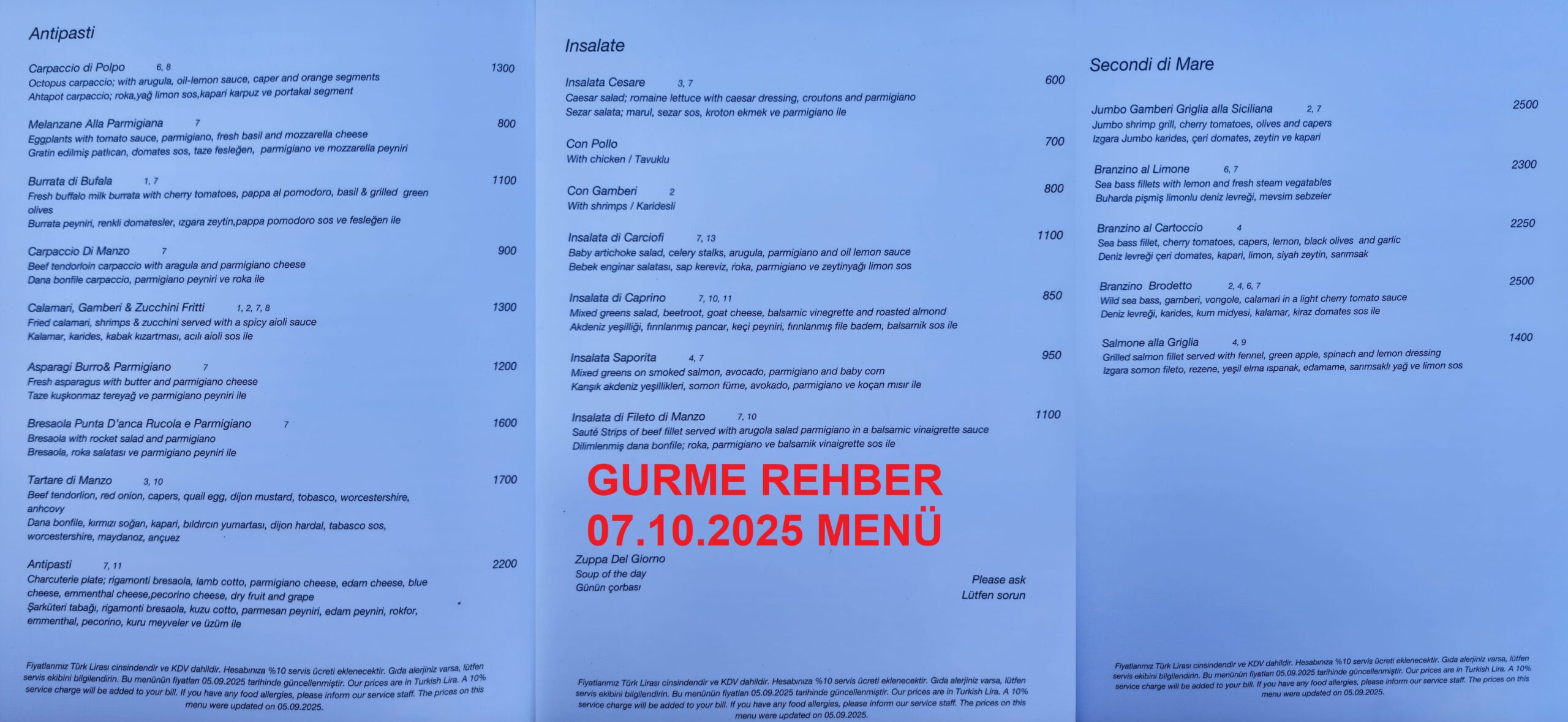 Arbor Ristorante Italiano Ekim 2025 Menü1