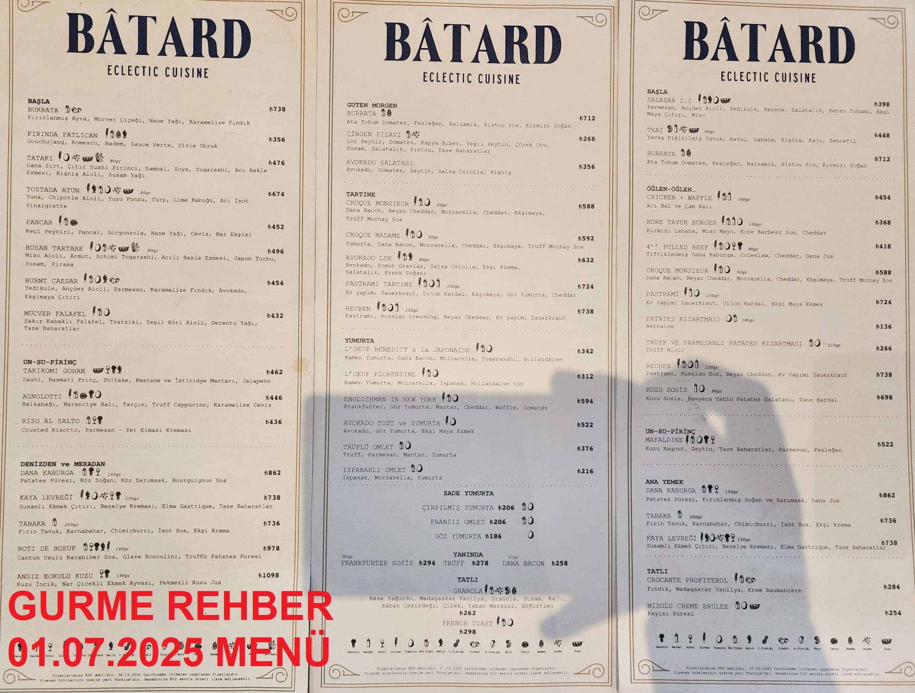 Batard İstanbul Temmuz 2025 Menü