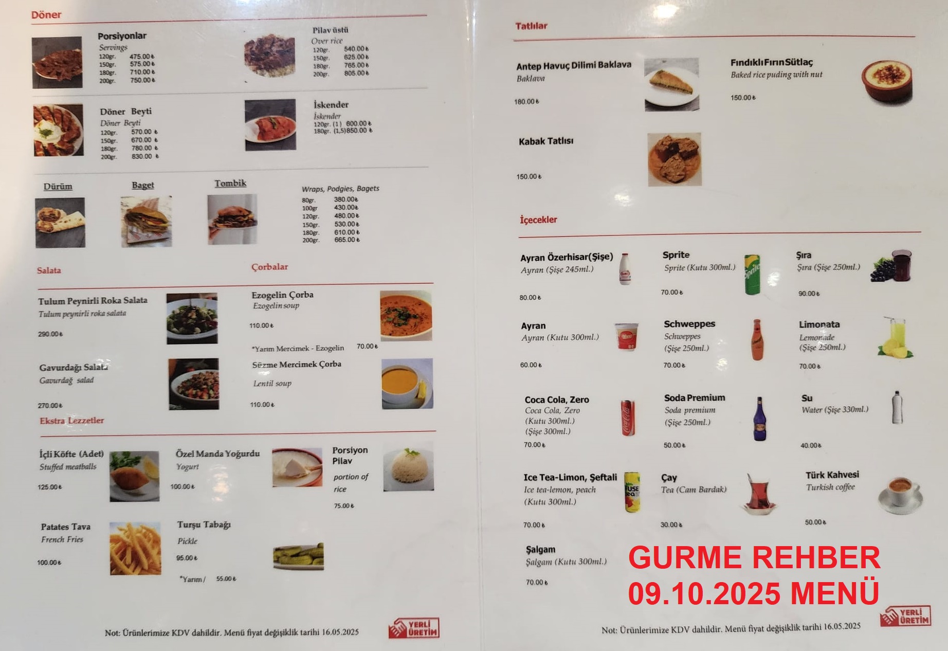 Döner Plus Nişantaşı Ekim 2025 Menü Görseli