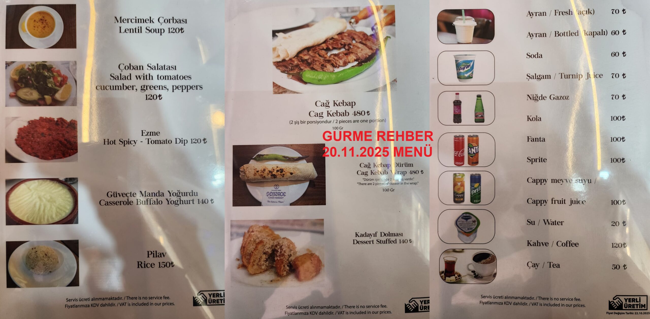 Şehzade Cağ Kebap Kasım 2025 Menü Görseli
