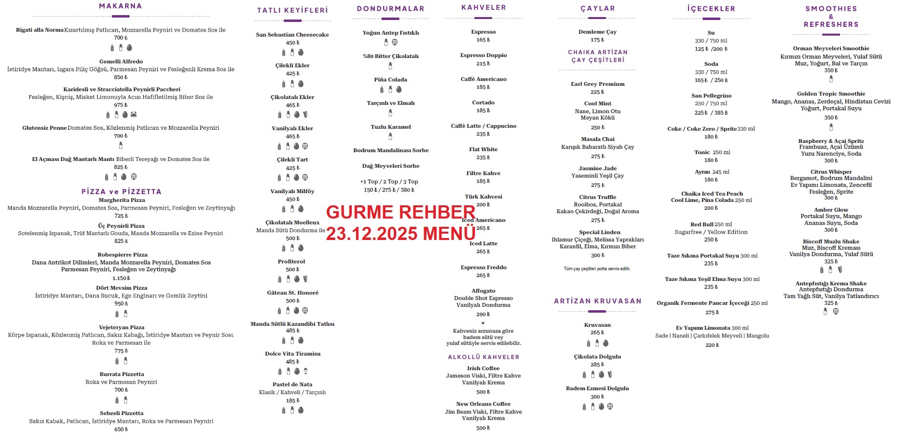 Cafe Marmara Aralık 2025 Menü Görseli