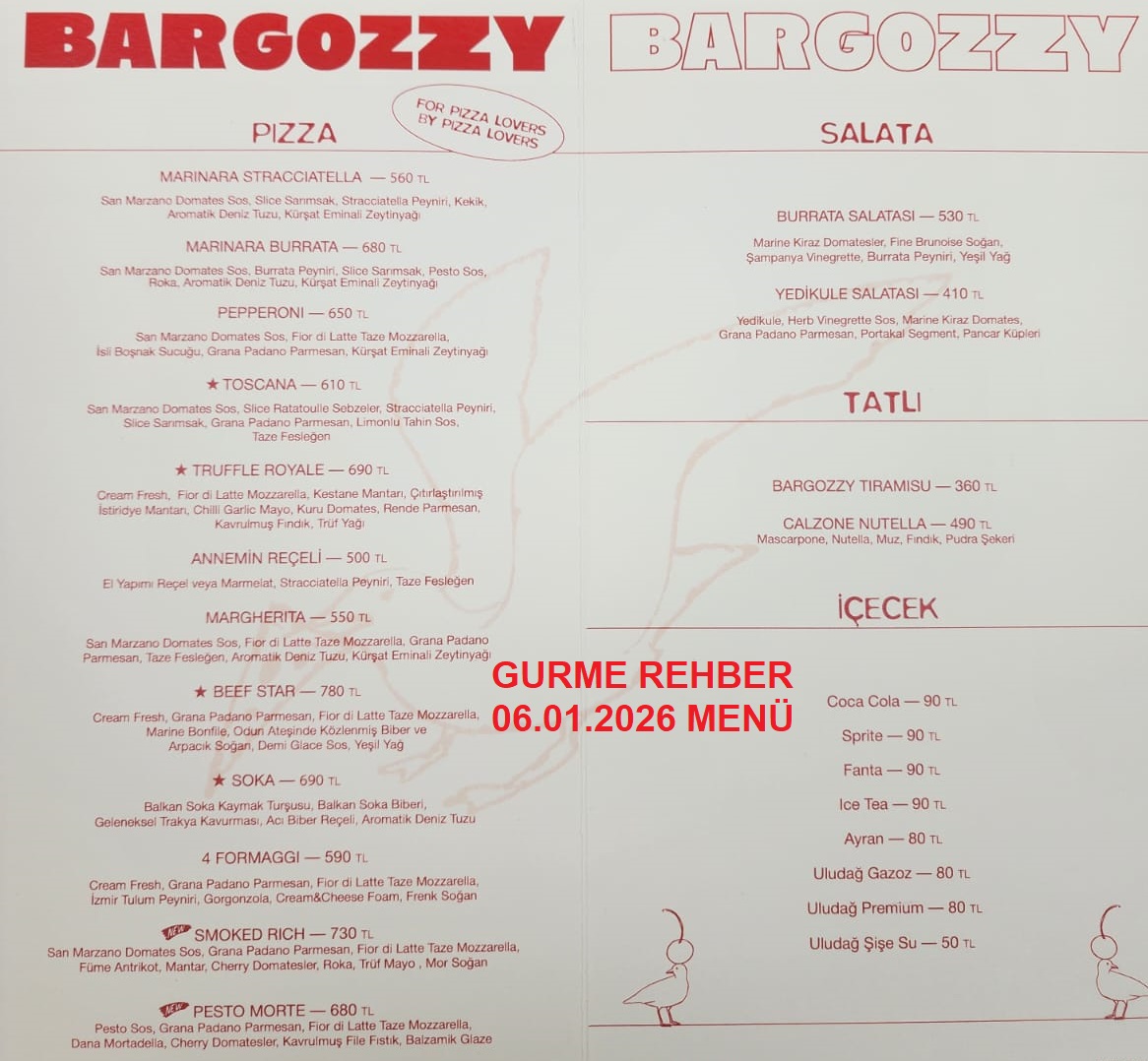 Bargozzy Pizza Nişantaşı Ocak 2026 Menü Görseli