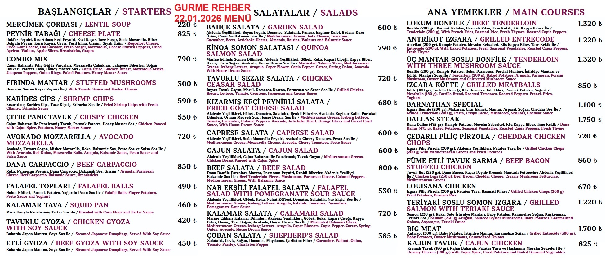 Barnathan İstanbul Ocak 2026 Menü 1