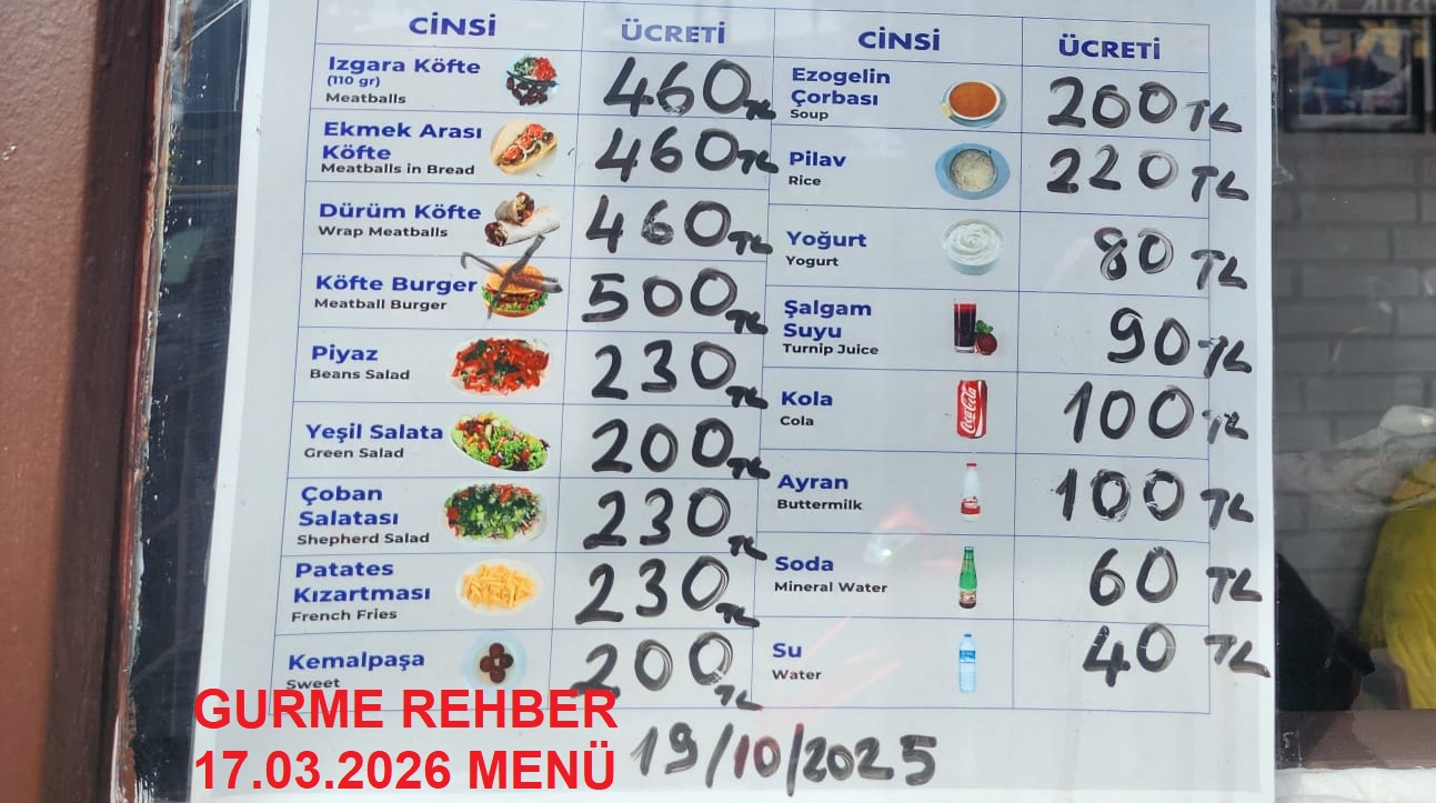Köfteci Ali Baba Arnavutköy Mart 2026 Menü Görseli