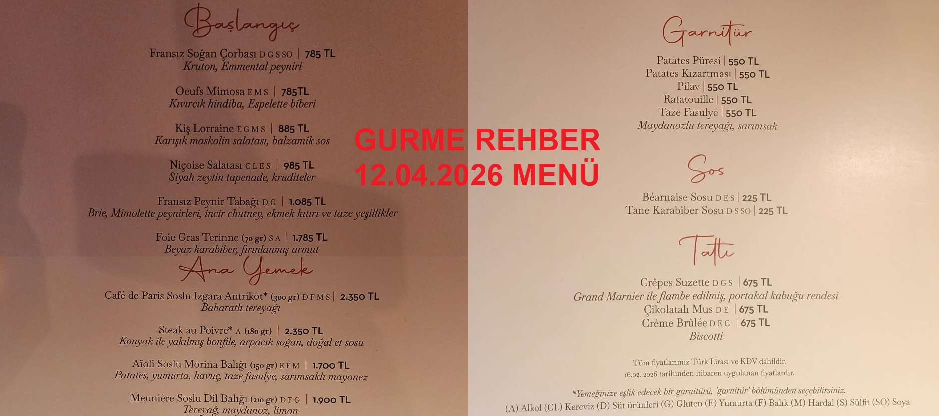 The Library Bar Grand Hyatt Istanbul L'Entrecote Nisan 2026 Menü Görseli