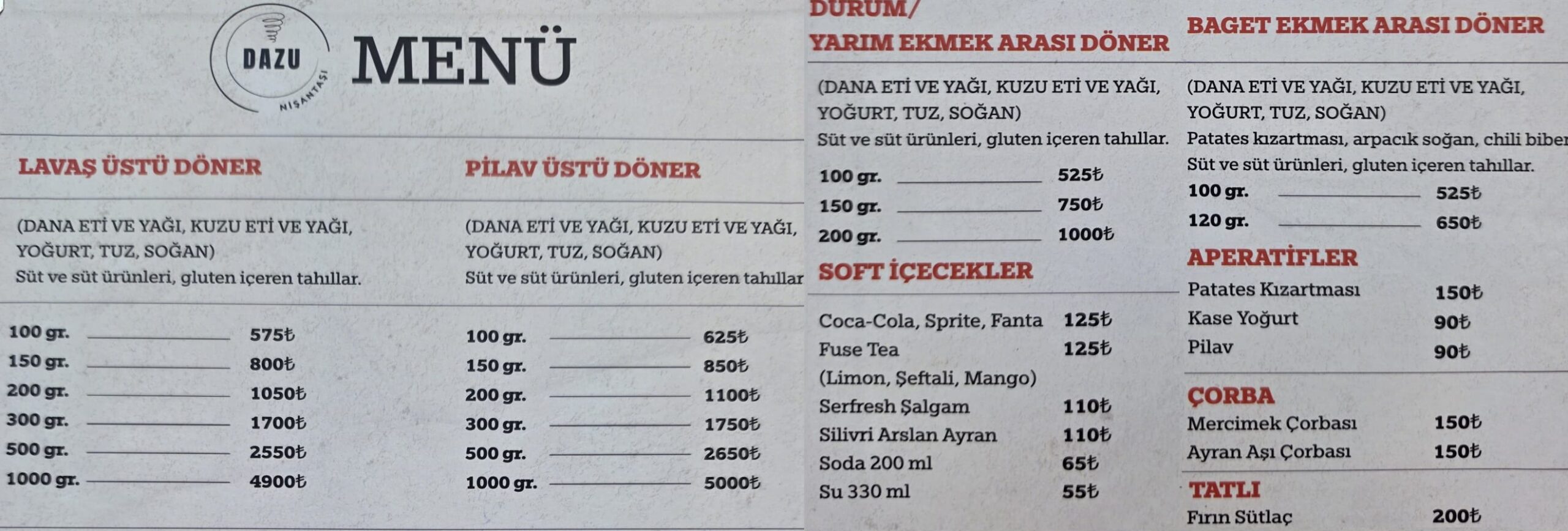 Dazu Nişantaşı Haziran 2026 Menü Görseli