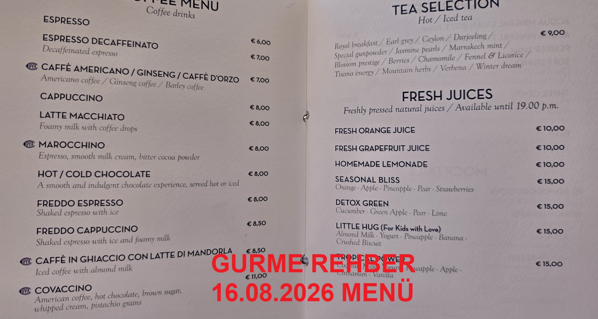 Cova Astir Palace - Astir Marina Ağustos 2026 Menü Görseli