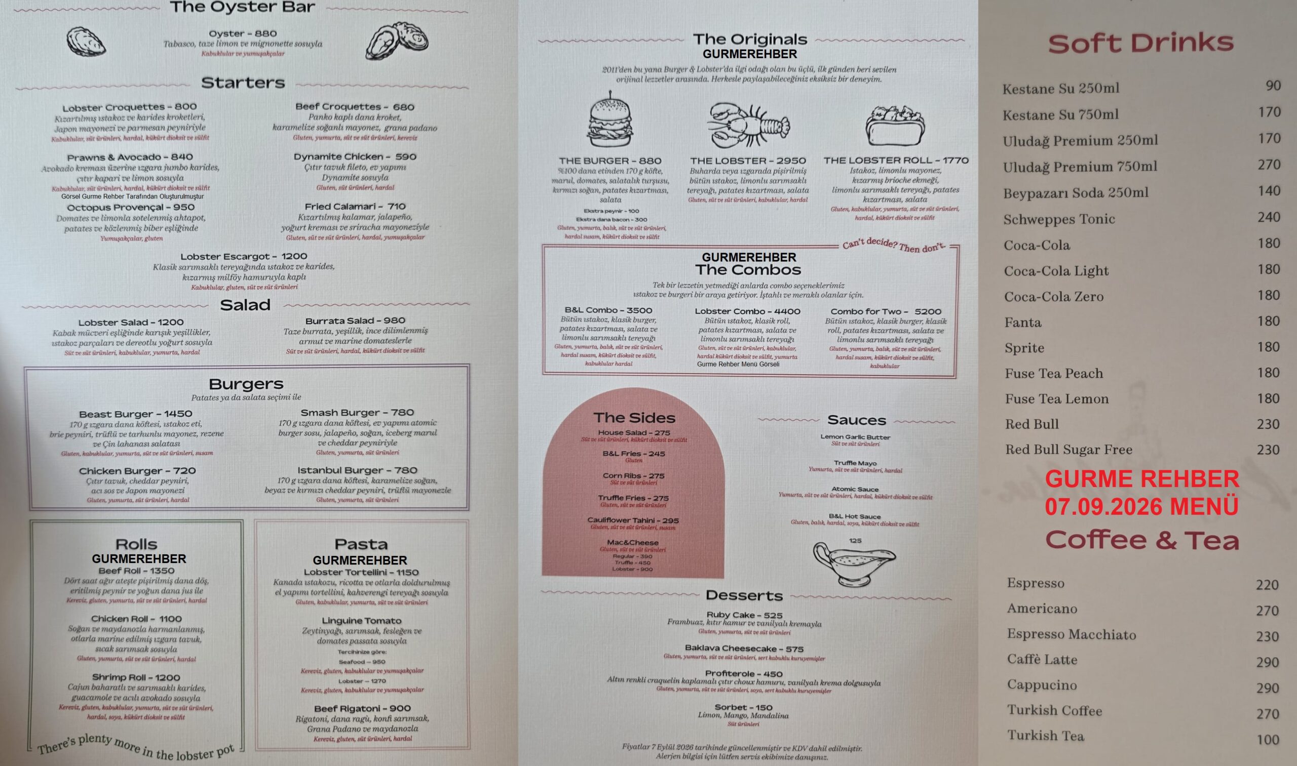 Burger and Lobster Eylül 2026 Menü Görseli