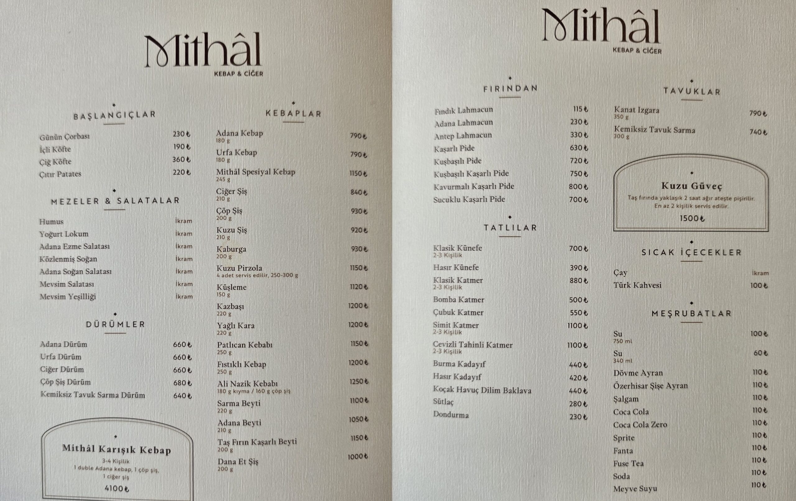 Mithal Kebap Ciğer Ataşehir Eylül 2026 Menü