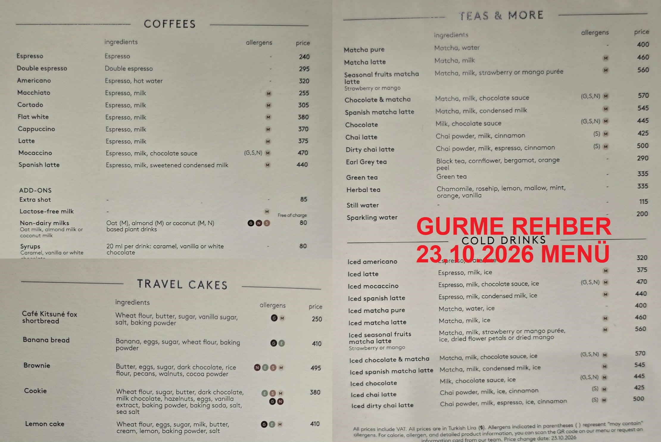 Cafe Kitsune İstanbul Menü Görseli